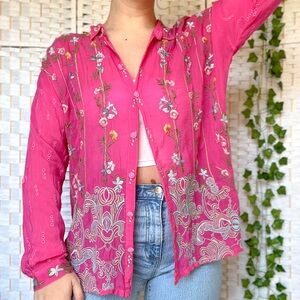 JOHNNY WAS Ice Paisley Eyelet Embroidered Button Up Blouse